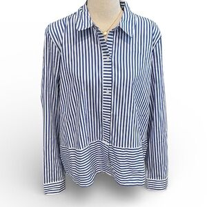 Modern Works | blue and white striped cotton blend button-down blouse Sz L